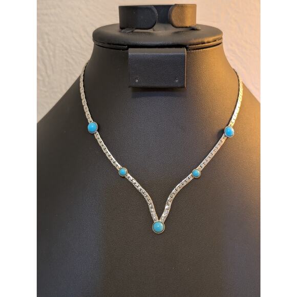 Vintage Sarah Coventry Summer Skies Silver Tone & Faux Turquoise Necklace - Picture 5 of 5